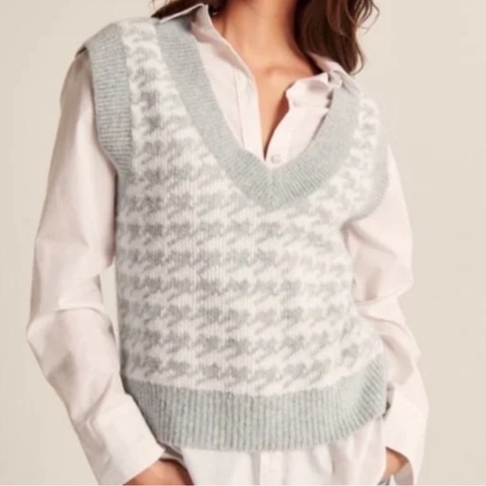 Abercrombie‎ & Fitch Houndstooth Knit V-Neck Sweater Vest Small Academia Preppy